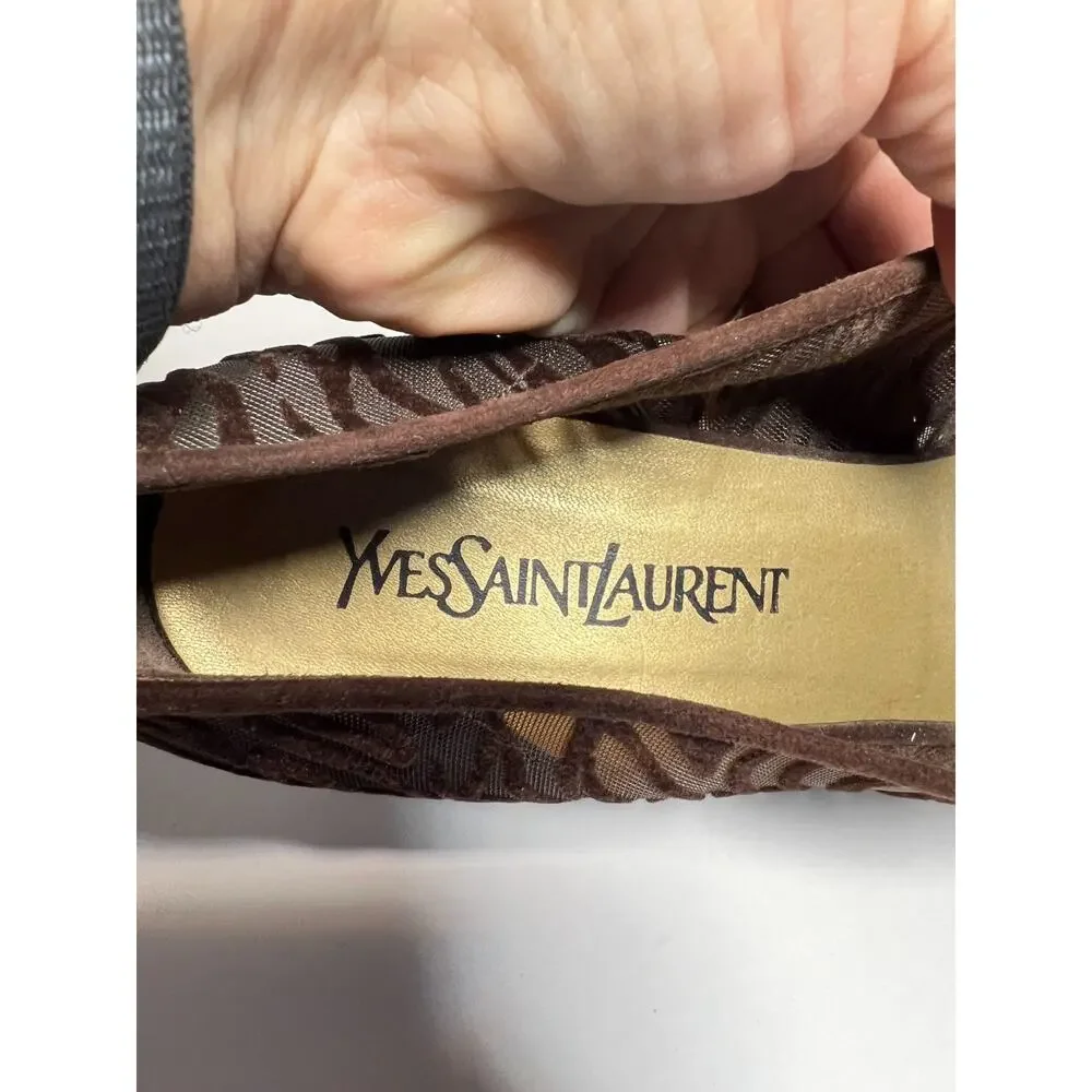 YSL Yves Saint Laurent Brown Velvet Zebra Burnout 3.5" Heel Pump Shoe Size 10 - Picture 6 of 8